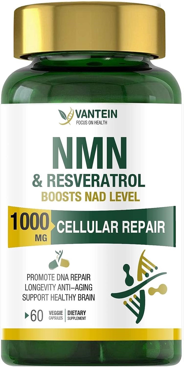 NMN &amp; Resveratrol 1000MG, Supports Anti-Aging, Boost NAD, Cellular Energy Metabolism - 60 CAPSULES   إن.إم.إن + ريسفيراتول: مكمل غذائي مضاد للشيخوخة وداعم للطاقة الخلوية, 60 كبسولة