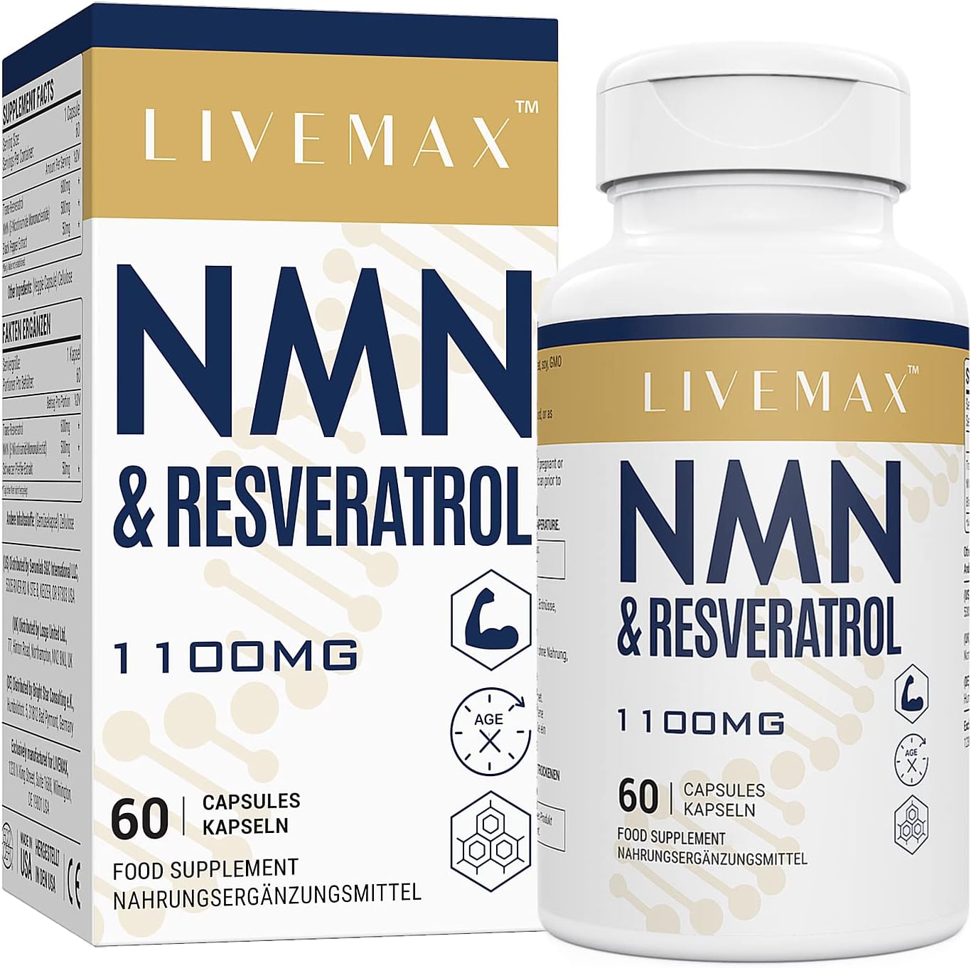 NMN &amp; Trans Resveratrol 1100 mg 60 Capsules