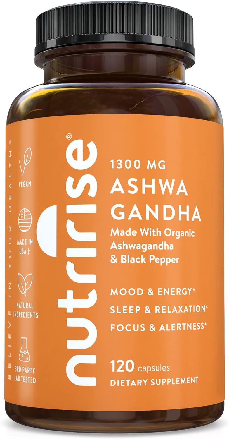NutriRise Organic Ashwagandha 1300mg 120 Capsules