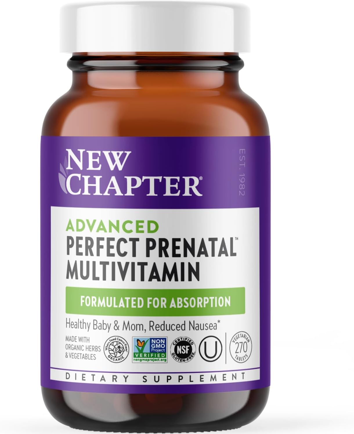 New Chapter Advanced Perfect Prenatal Vitamins, 270ct, Made with Organic, Non-GMO Ingredients for Healthy Baby & Mom - Folate (Methylfolate), Whole-Food Fermented Iron, Vitamin D3 + Ginger