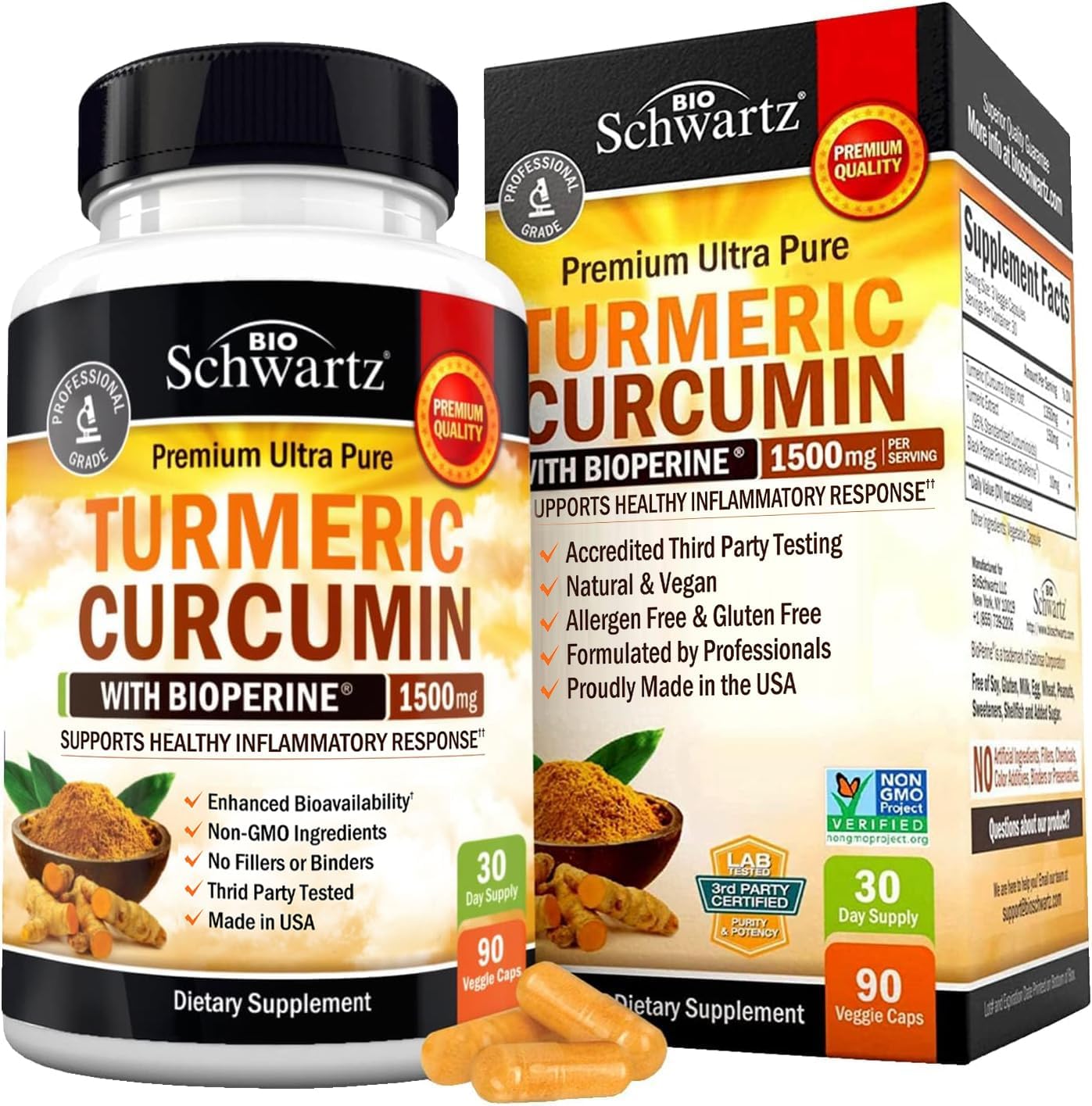 Bio Schwartz | Turmeric Curcumin with Black Pepper Extract 1500mg | 90 Capsules