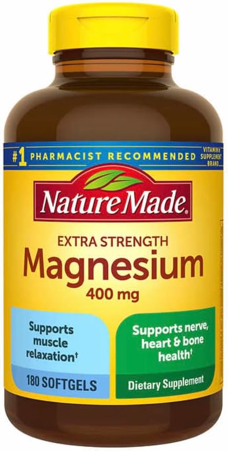 Nature Made Magnesium 400 mg Oxide Extra Strength 180 softgelsكبسولات الماغنسيوم تركيز 400مجم عبوه 180 كبسوله