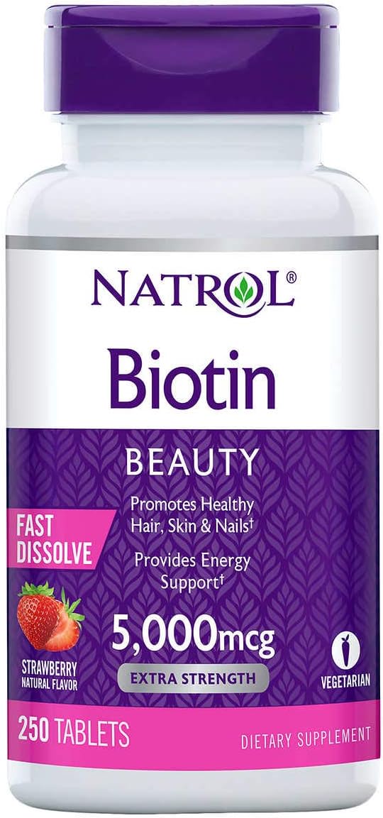 Natrol Biotin Strawberry Flavor 5000 mcg, 250 Fast Dissolve Tablets