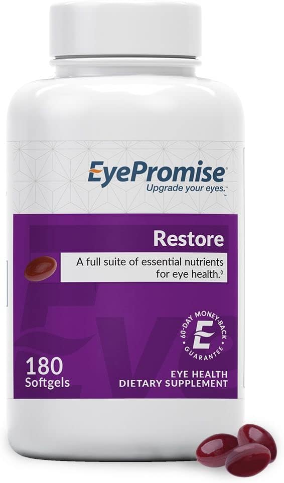 EyePromise Restore Supplement - 180 Softgel Capsules Containing Lutein, Vitamin C, Vitamin D, Vitamin E, Omega-3 Fish Oil, and Zeaxanthin<BR/>منتج مثالي من اللوتين وفيتامين سي وفيتامين د والاوميجا لدعم صحة العين ولرؤيه افضل