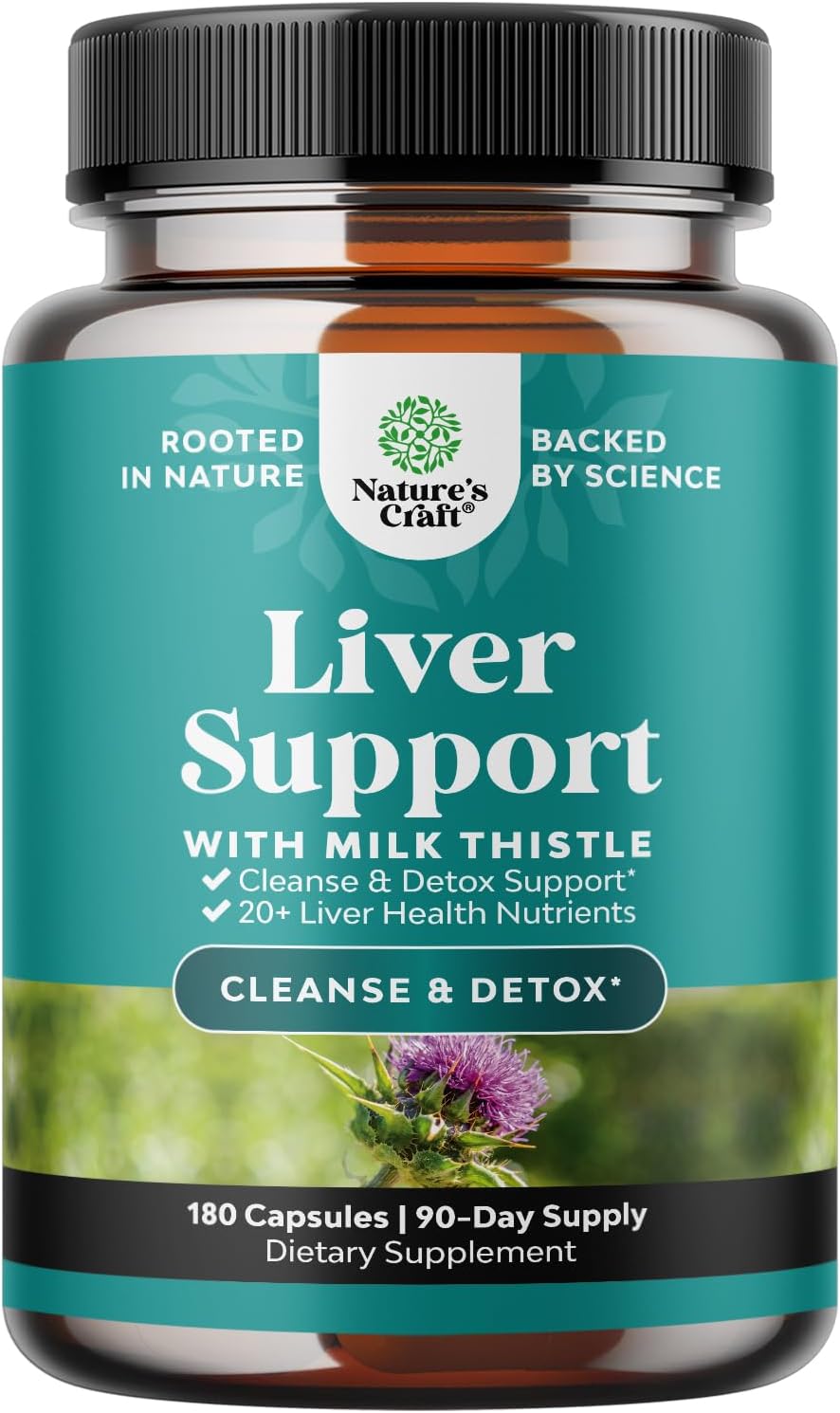 Liver Support Complex by Nature's Craft | Milk Thistle for Natural Cleanse | 180 Capsules