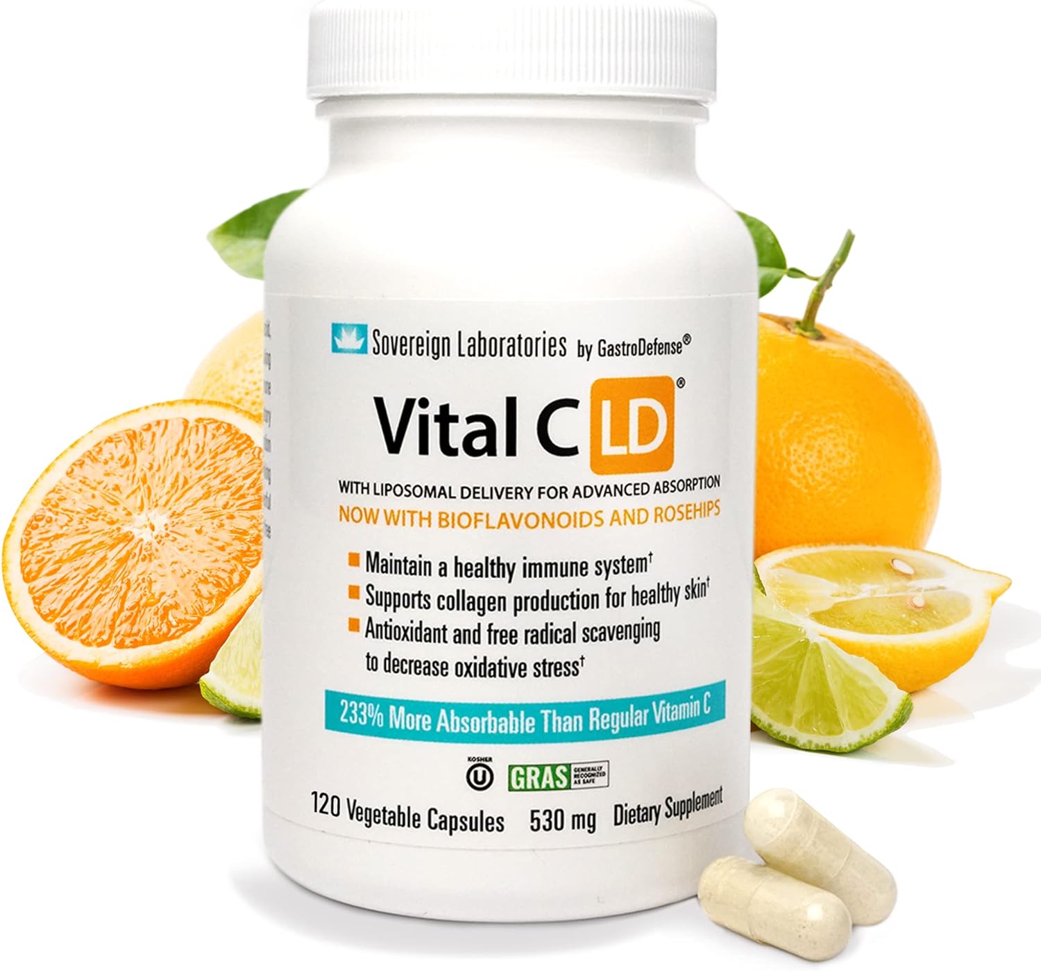 Vital C-LD - Enhanced Liposomal Vitamin C - 530mg Capsules - 120 Count فيتامين سي عالي التركيز والامتصاص 530مجم عبوه 120 كبسوله