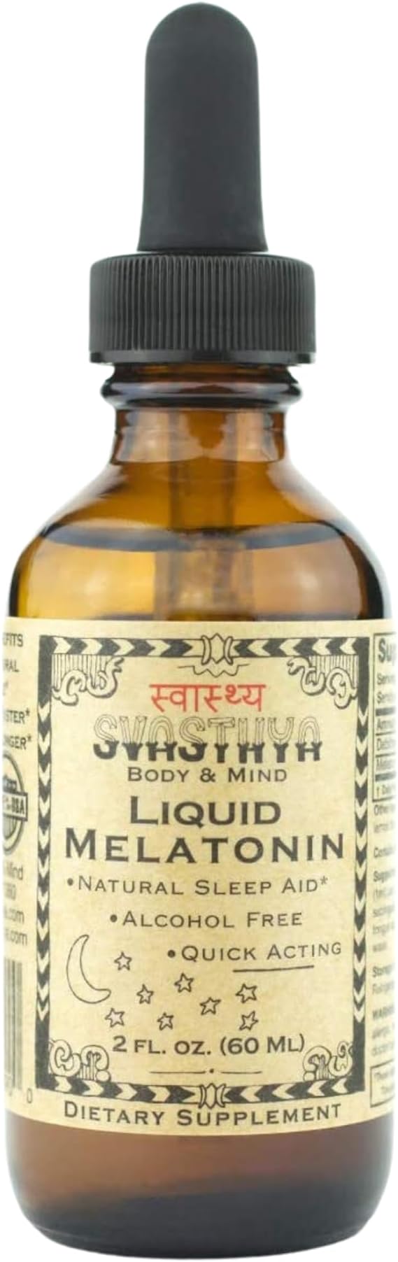 Svasthya Body & Mind Natural Melatonin Liquid Supplement | 100% Organic Sleep Aid for Restful Sleep Support | Alcohol - Free Melatonin Supplement | Stay Asleep Longer