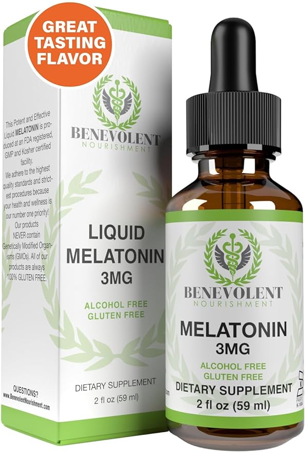 Benevolent Nourishment Liquid Melatonin for Kids and Adults 3mg بنيفولنت نورشمنت ميلاتونين 3مجم للأطفال والبالغين