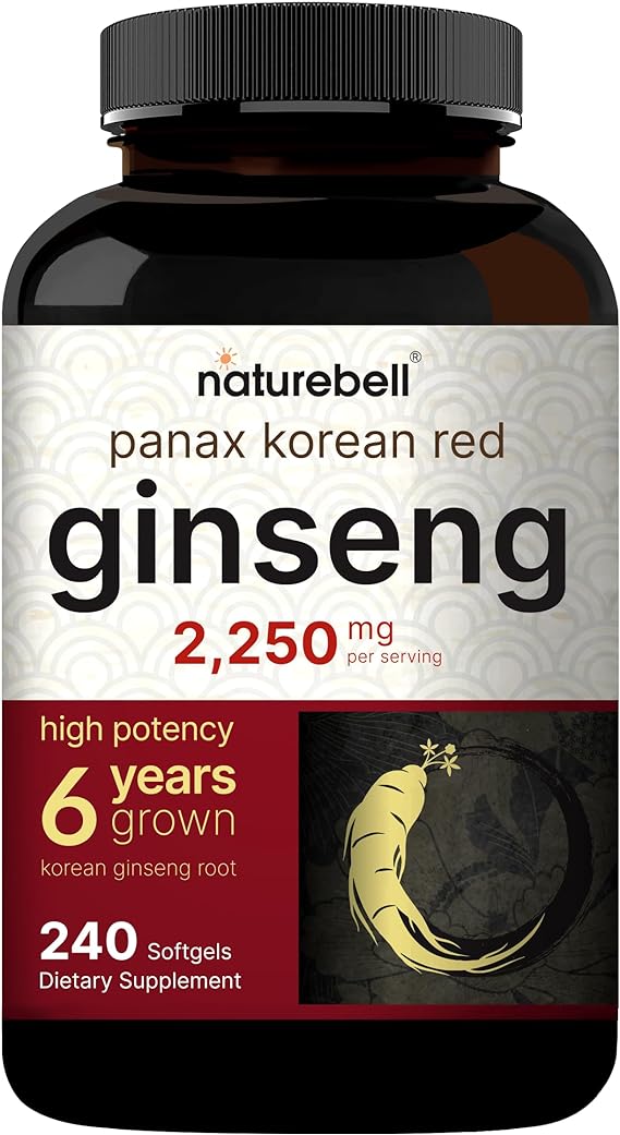 Nature bell Korean Red Panax Ginseng Root 2,250mg Per Serving, 240 Softgels  جذور الجنسينج الأحمر الكوري من شركة ناتشورال بيل بتركيز 2250 مجم لكل جرعة , 240 كبسولة