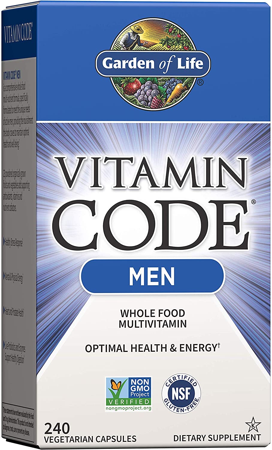 Garden of Life Vitamin Code Whole Food Mens Vitamins Mental &amp; Physical Energy, Heart &amp; Prostate Health, 240 Vegetarian Capsules جاردين اوف لايف ، فيتامين كود ، فيتامينات و معادن متعددة مع البروبيوتيك ، لتحسين الصحة العامة للرجال ، لصحة القلب والبروستاتا، وزيادة إنتاج الطاقة ، 240 كبسولة نباتية