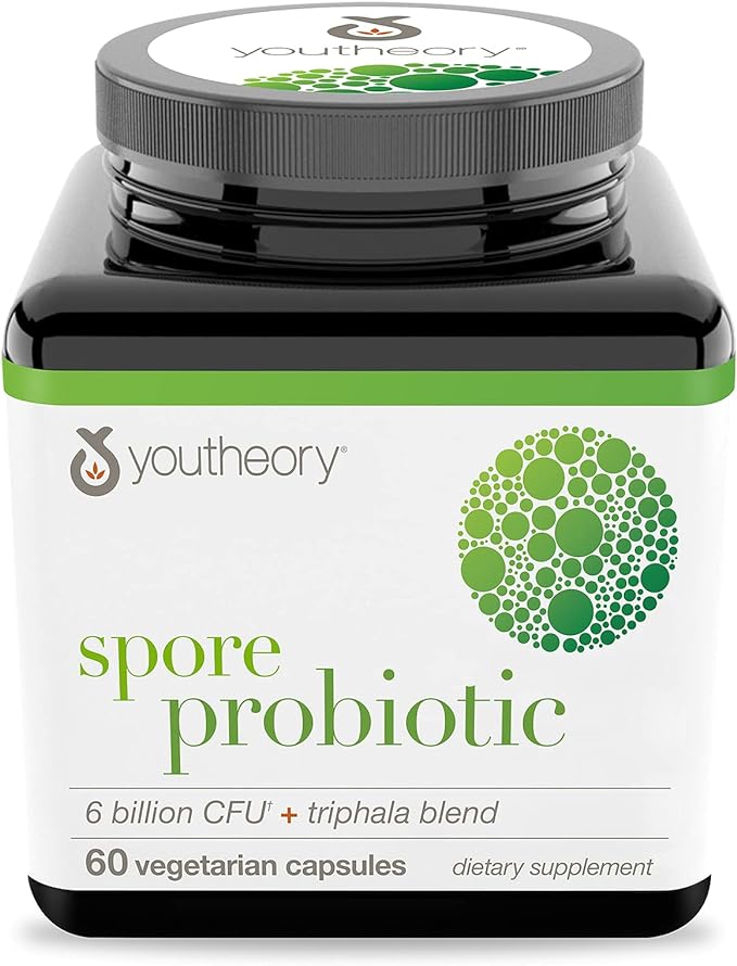 Youtheory Spore Probiotic for Digestive Health | No Refrigeration Required | 60 Capsules