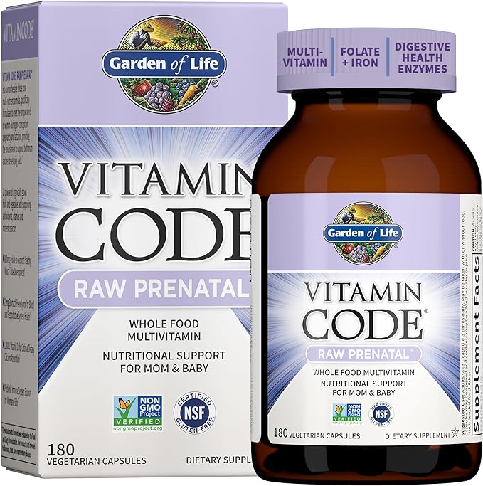 Garden of Life Prenatal Multivitamin for Women from Whole Foods with Biotin, Iron & Folate not Folic Acid, Probiotics for Immune Support - Vitamin Code Raw  - Pregnancy Must Haves - 180 capsules