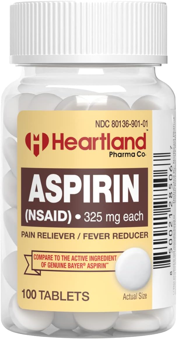 Aspirin 325mg NSAID Uncoated with Child Resistant Safety Cap - Made in USA - (100 Count)