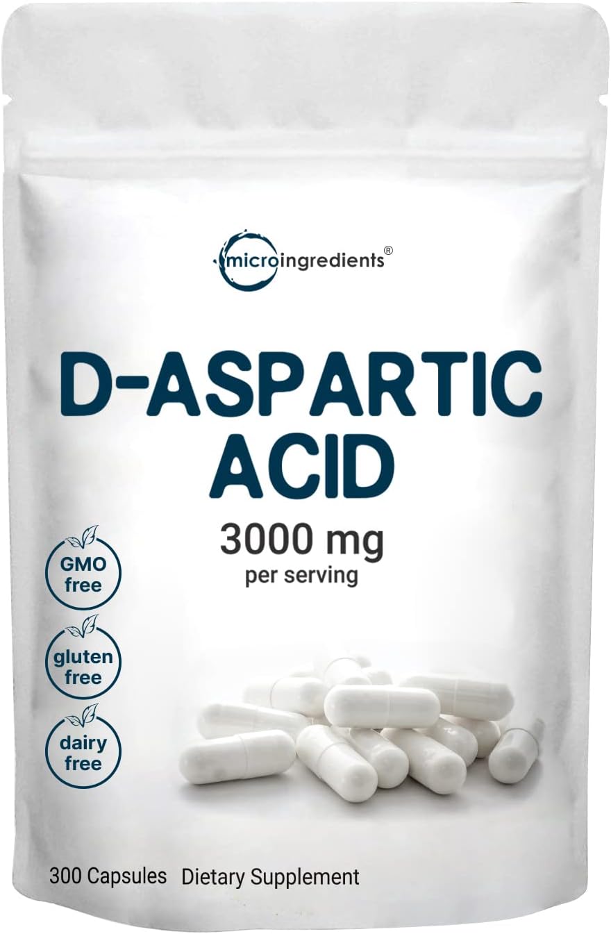 Micro Ingredients D Aspartic Acid Pills, DAA Supplement, 3000mg Per Serving, 300 Capsules, Premium D Aspartic Acid, Non-GMO