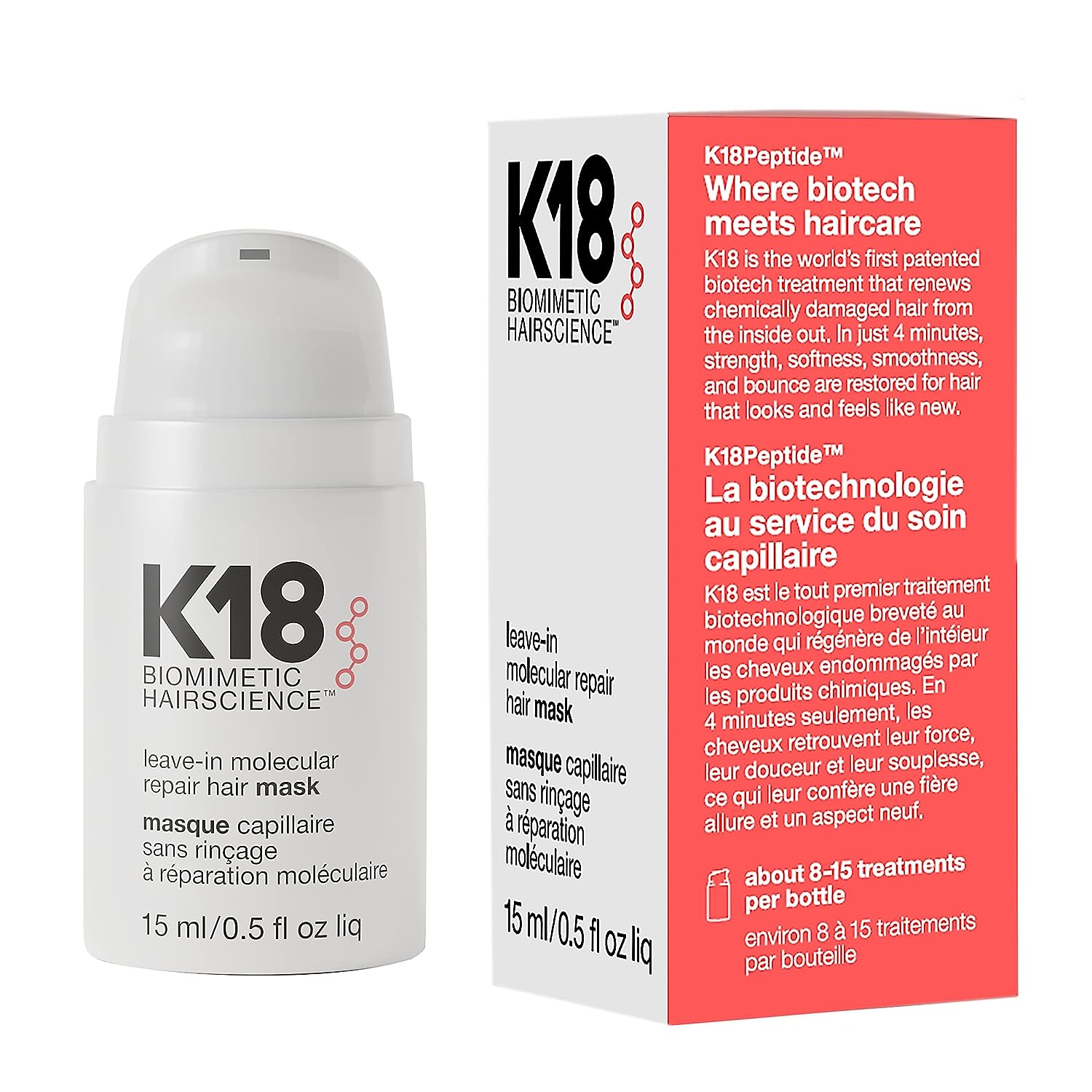 K18 Leave-In Molecular Hair Mask, 15 ml