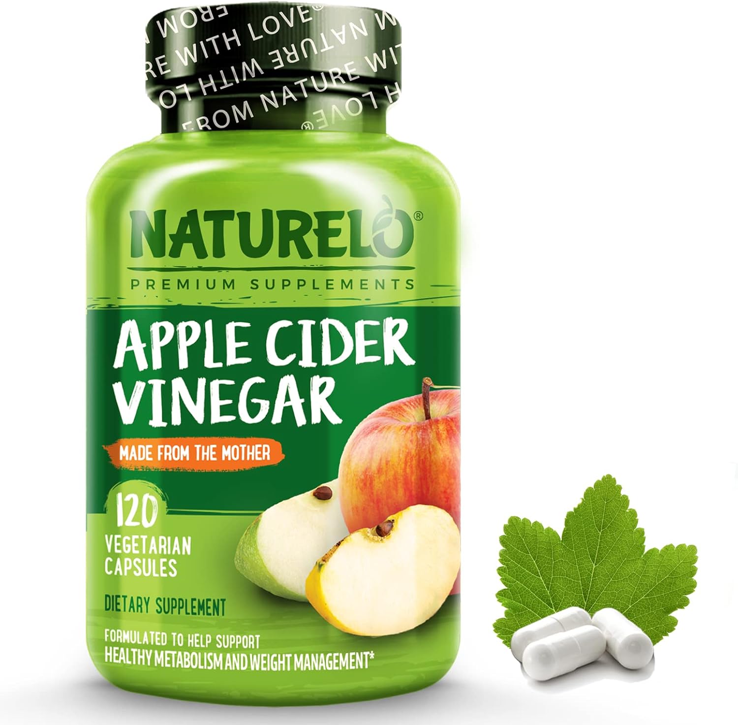 NATURELO Apple Cider Vinegar For Digestion, 120 Capsules