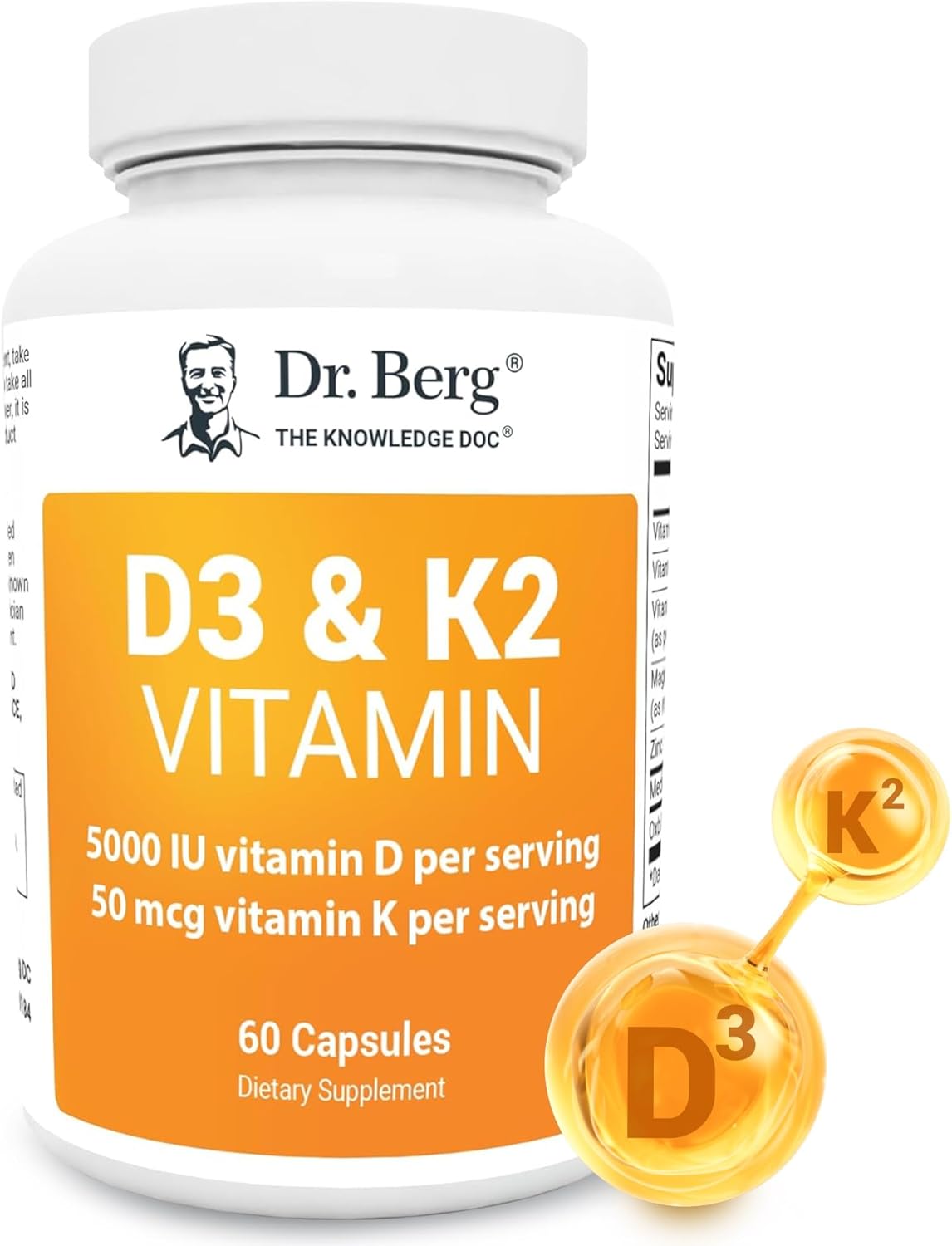 Dr Berg, Vitamin D3 &amp; Vitamin K2, 60 Capsules
