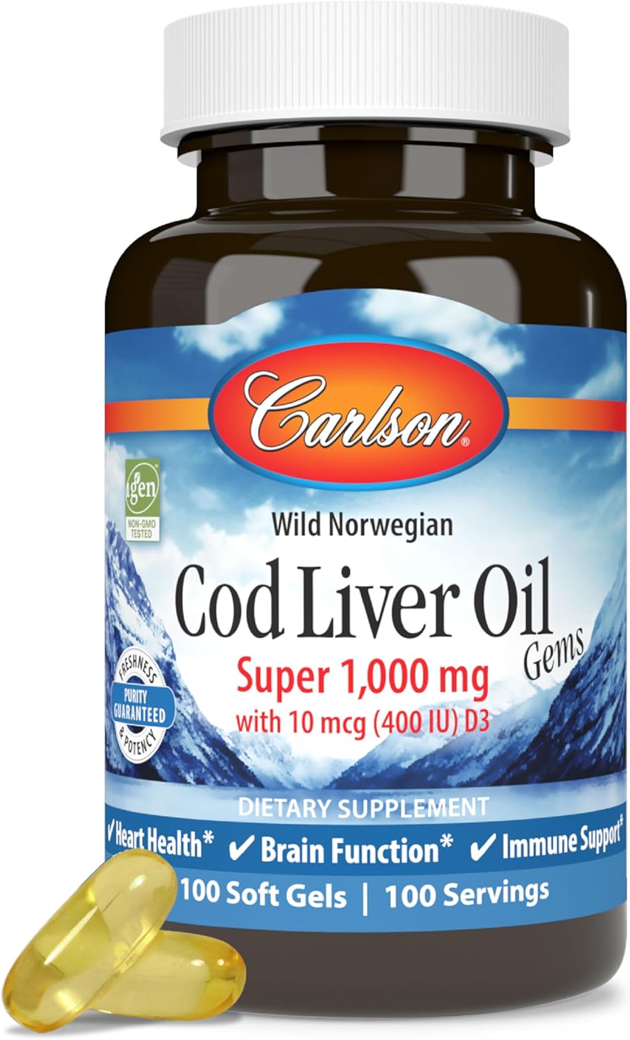 Carlson Cod Liver Oil 1000 mg 100 Softgels