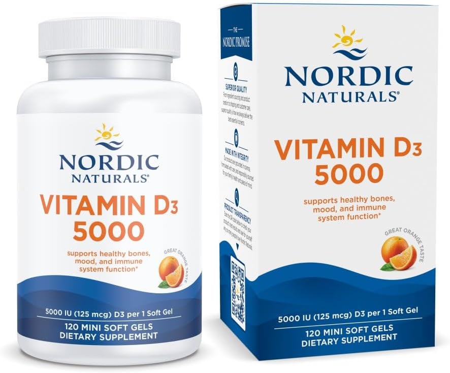 Nordic Naturals D3 5000 IU | Orange Mini Softgels | 120 Counts
