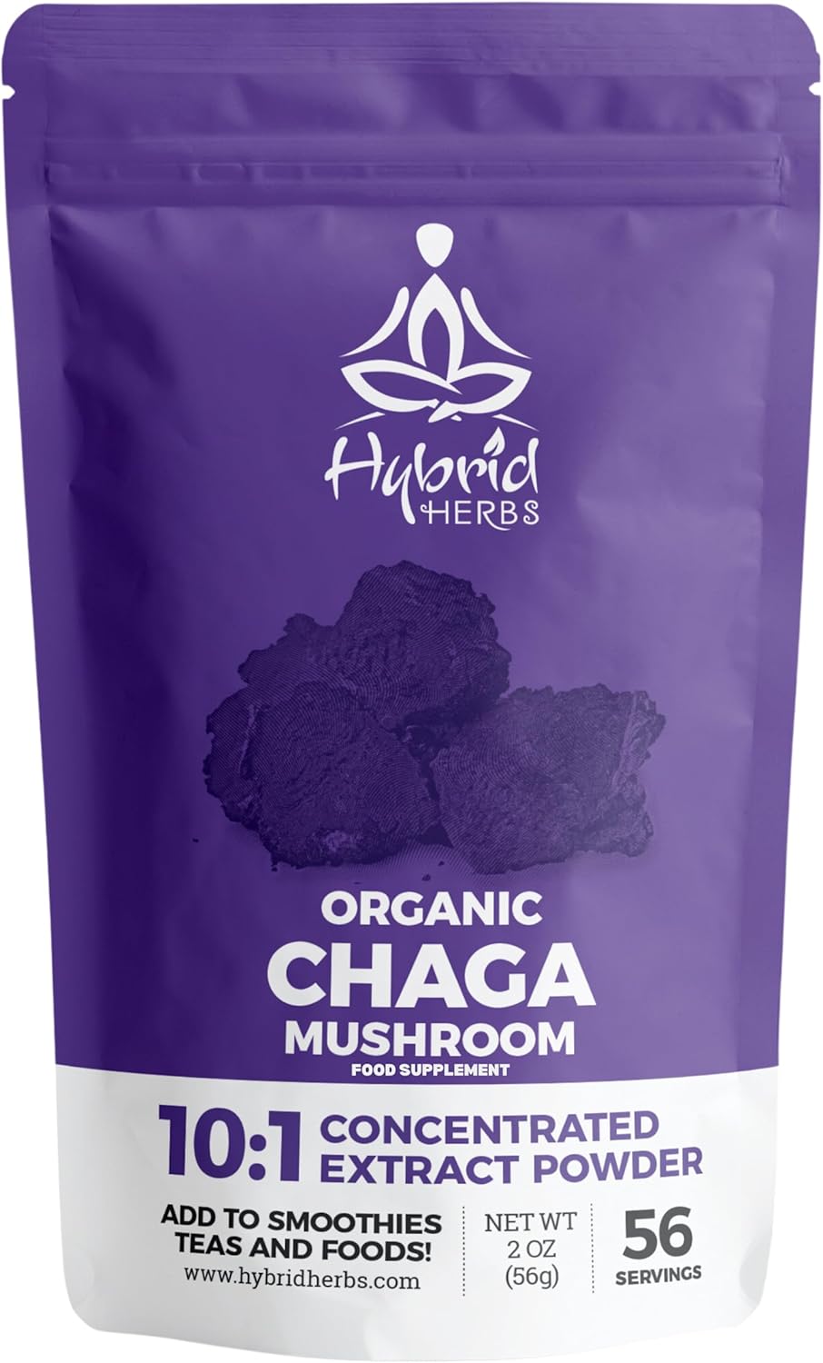HYBRID HERBS, Organic Wild Chaga Mushroom Powder 56 Serving (56g)