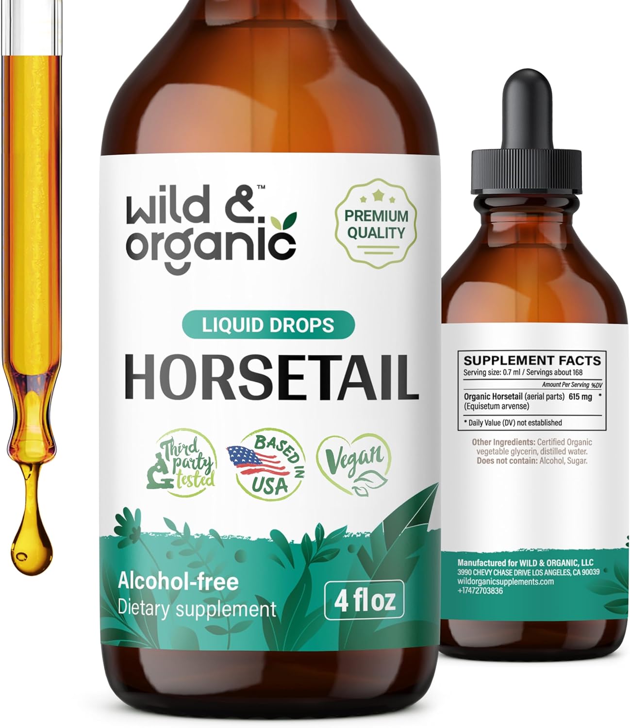 Wild & Organic Horsetail Tincture | Natural Hair, Skin & Nail Support | 118 ml
