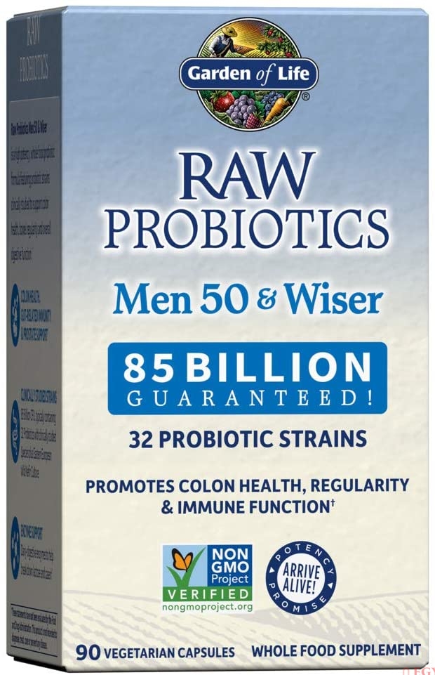 Garden of Life RAW Probiotics Men 50 &amp; Wiser - 90 Vegetarian Capsulesبروبيوتيك الخام للرجال فوق ال 50 عام ، 90 كبسولة نباتية