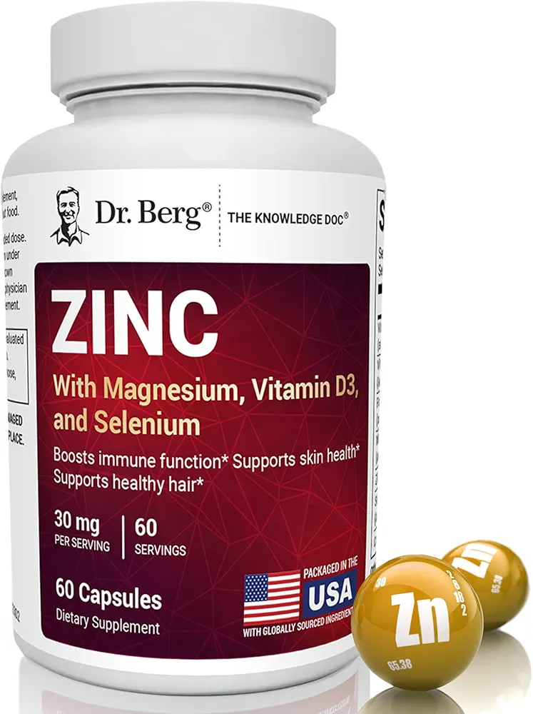 Dr. Berg Zinc | 30mg Chelated Zinc + Magnesium, D3 &amp; More | Immune Support | 60 Capsules
