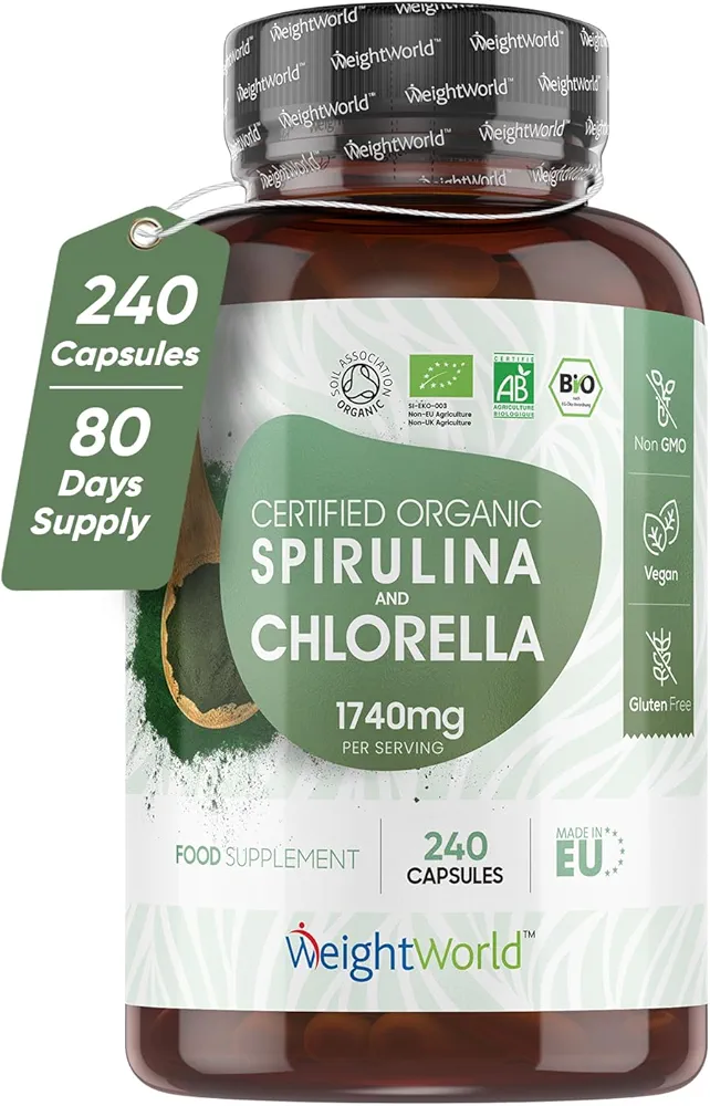 Organic Spirulina &amp; Chlorella Capsules | High Strength | 240 Vegan Caps