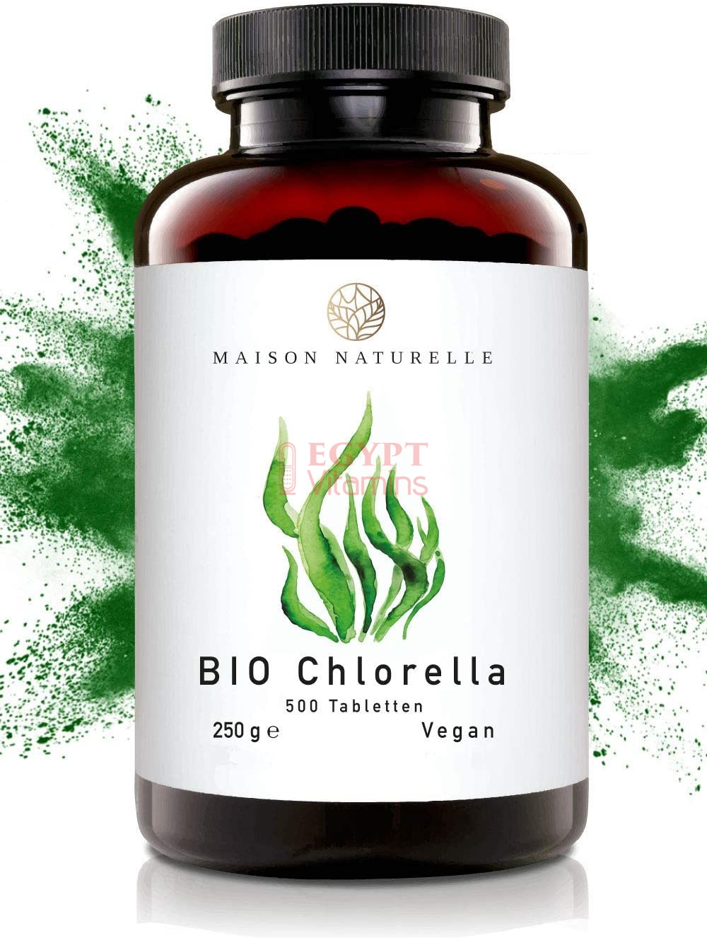 Maison Naturelle Bio Chlorella Tablets High Dose 500 mg 500 Tablets - 100% Pure Vegan Chlorella Algaeطحلب الكلوريلا النباتى العضوى النقى 100% ، عالى جرعة 500 مجم ، 500 حباية