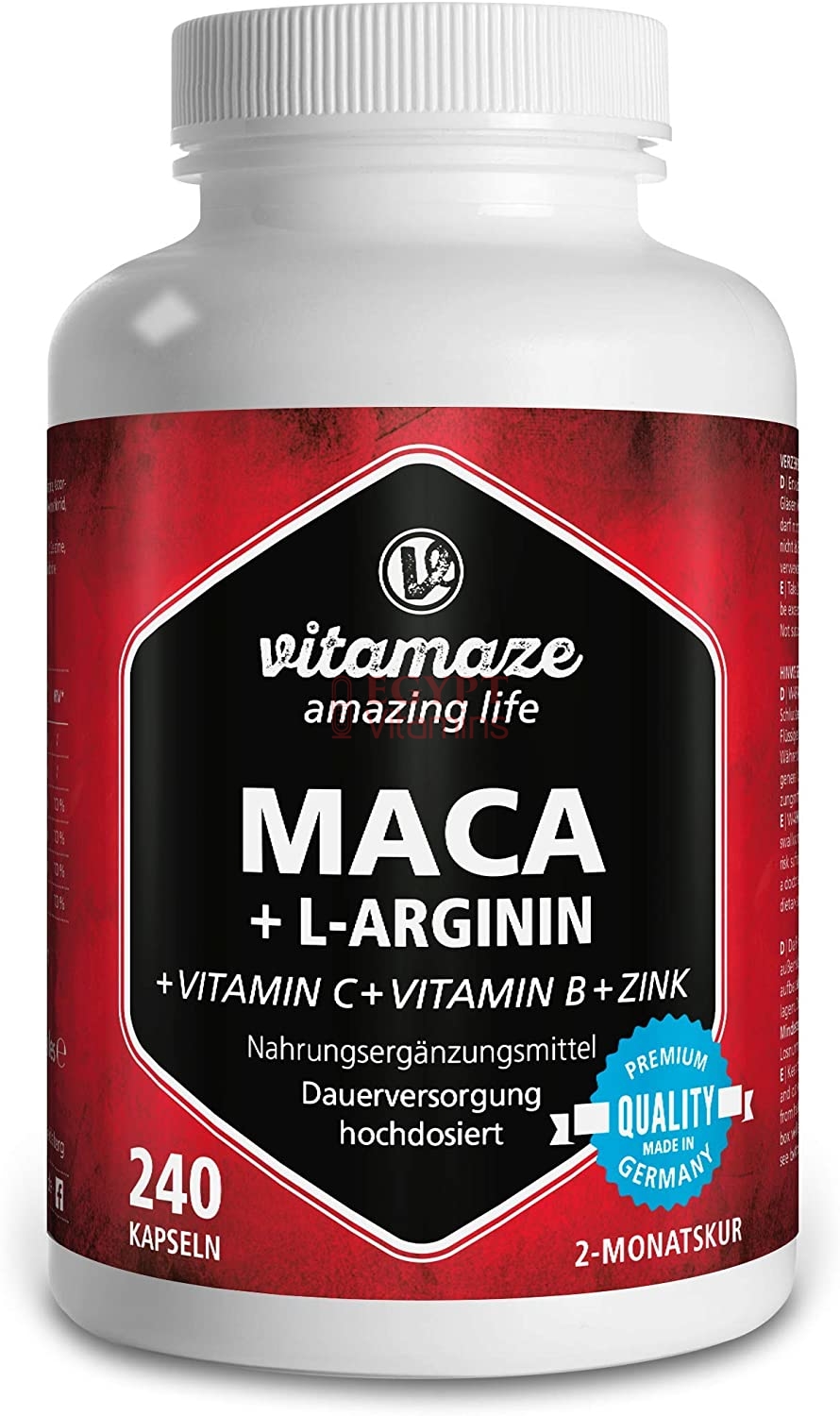 Vitamaze Maca  4000 mg + L-Arginine 1800 mg + Zinc, 240 Capsules