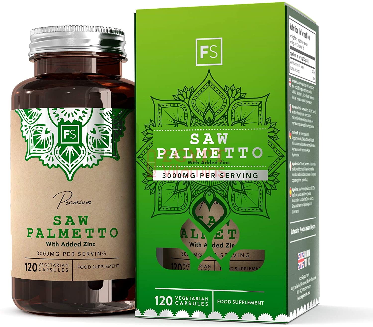 Focus Saw Palm Extract High Dose Capsules (Saw Palmetto) - 3000 mg 20:1 Extract with Zinc - 120 Vegan Capsules | For Healthy Prostate &amp; Hormonal Balance in Men منشار بالميتو عالى جرعة 3000 مجم استخلاص 1: 20 مع الزنك ، لصحة البروستاتا و لحفظ التوازن الهرمونى للرجال ، 120 كبسولة نباتية