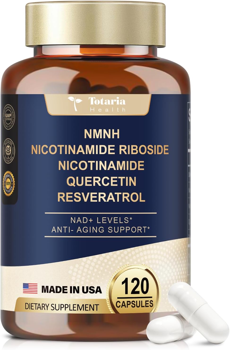 NMNH (Dihydronicotinamide Mononucleotide) – Premium NMN Alternative Supplement with Flash-Free Niacinamide (Vitamin B3), Quercetin &amp; Trans-Resveratrol – 120 Capsules