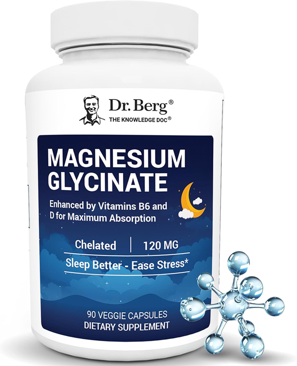 Dr. Berg Magnesium Glycinate for Sleep &amp; Stress Relief | 90 Caps