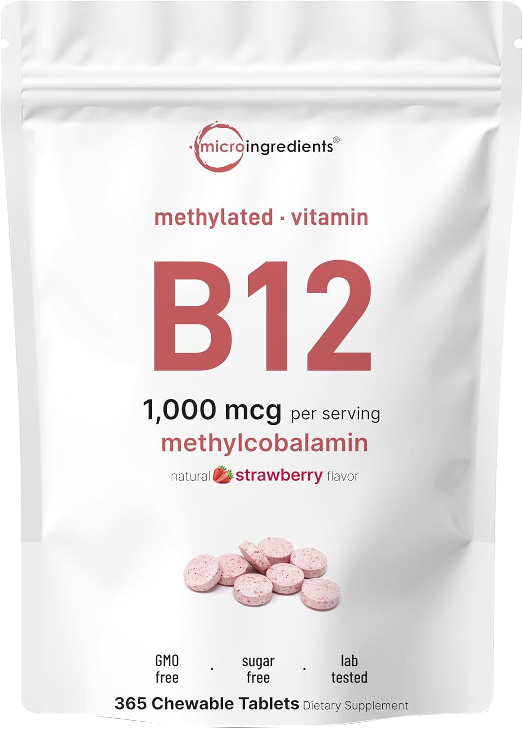 Micro Ingredients Chewable Vitamin B12 1000mcg | 1-Year Supply | 365 Chewable Tablets