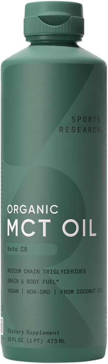 {Open Bottle}Organic MCT Oil C8 | Pure Brain Fuel | Sports Research - 473 ml