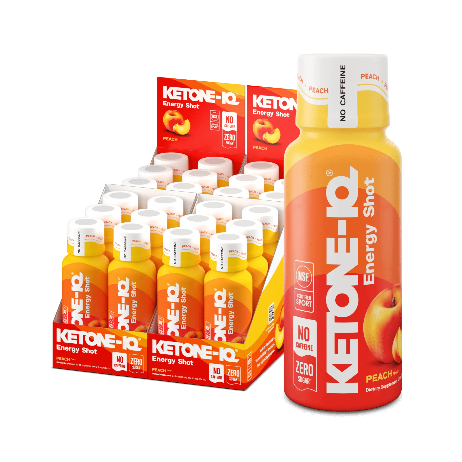 Ketone-IQ® Peach Flavor | Sugar-Free - No Caffeine Ketone Energy | 24 Shots
