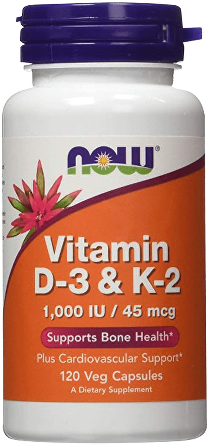 NOW Vitamin D3 & K2 – 1,000 IU / 45 mcg – Cardiovascular Support – 120 Veg Capsules