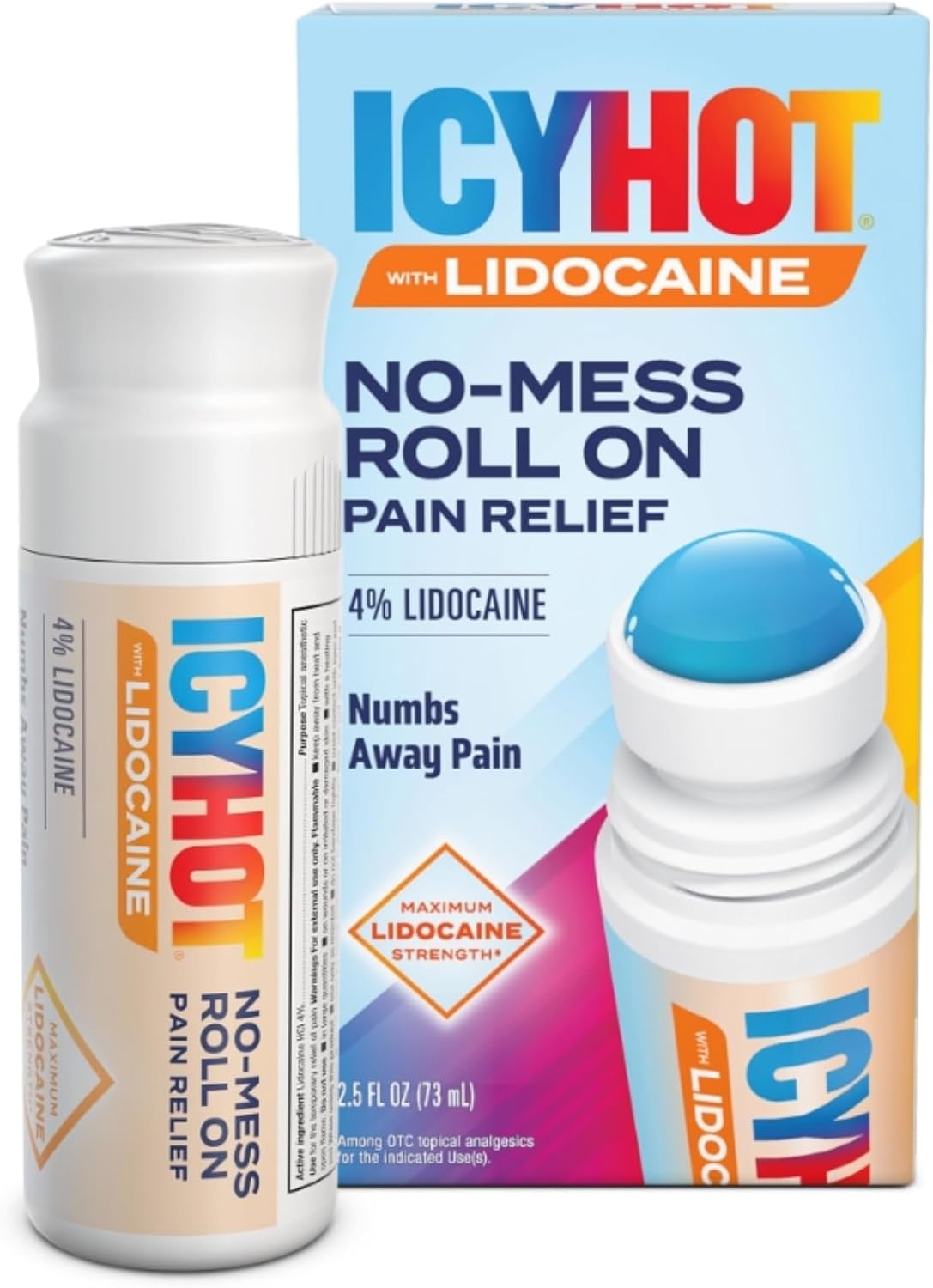 Icy Hot Max Lidocaine Roll On | No-Mess Pain Relief | 2.5 oz