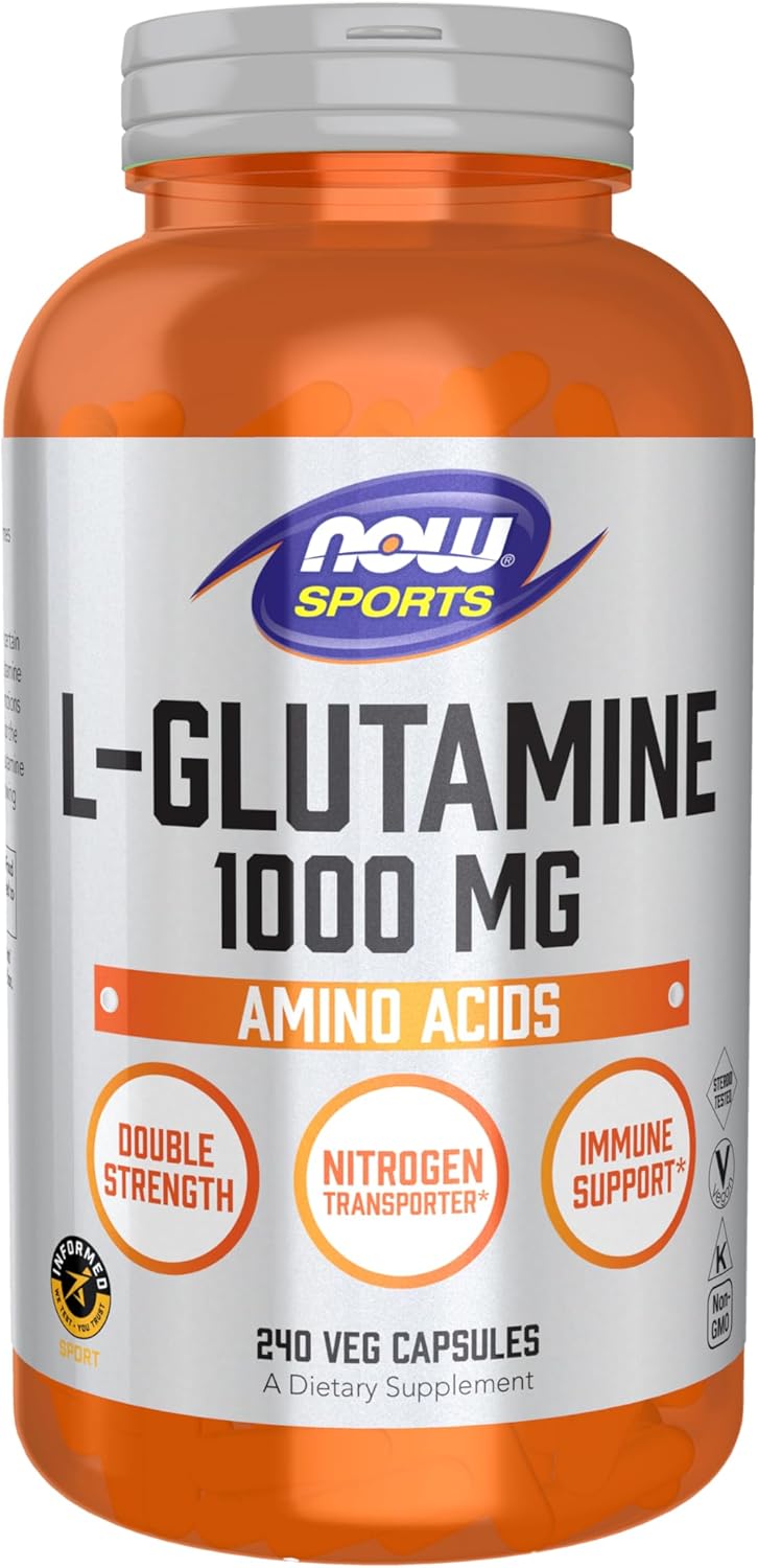 NOW Sports Nutrition, L-Glutamine, Double Strength 1,000 mg, Amino Acid, 240 Veg Capsules