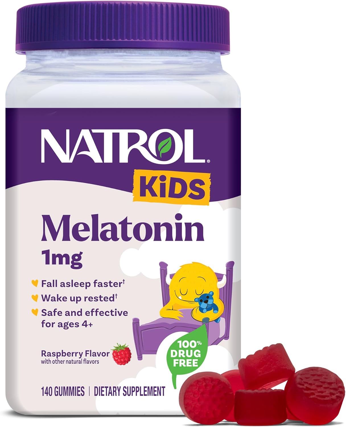 Natrol Kids 1mg Melatonin Gummies Raspberry Flavor | 140 Gummies
