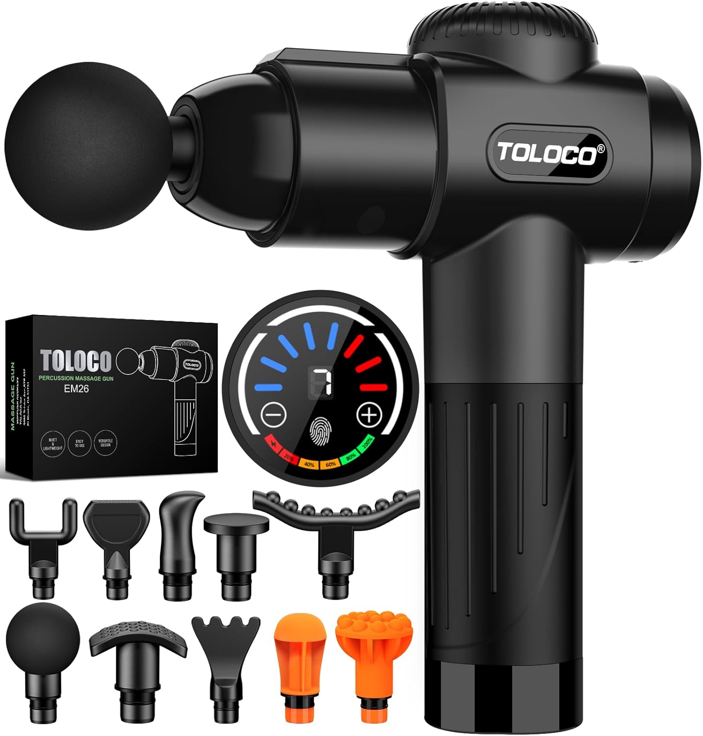 TOLOCO Massage Gun, Deep Tissue Back Massage for Athletes for Pain Relief, Percussion Massager with 10 Massages Heads & Silent Brushless Motor