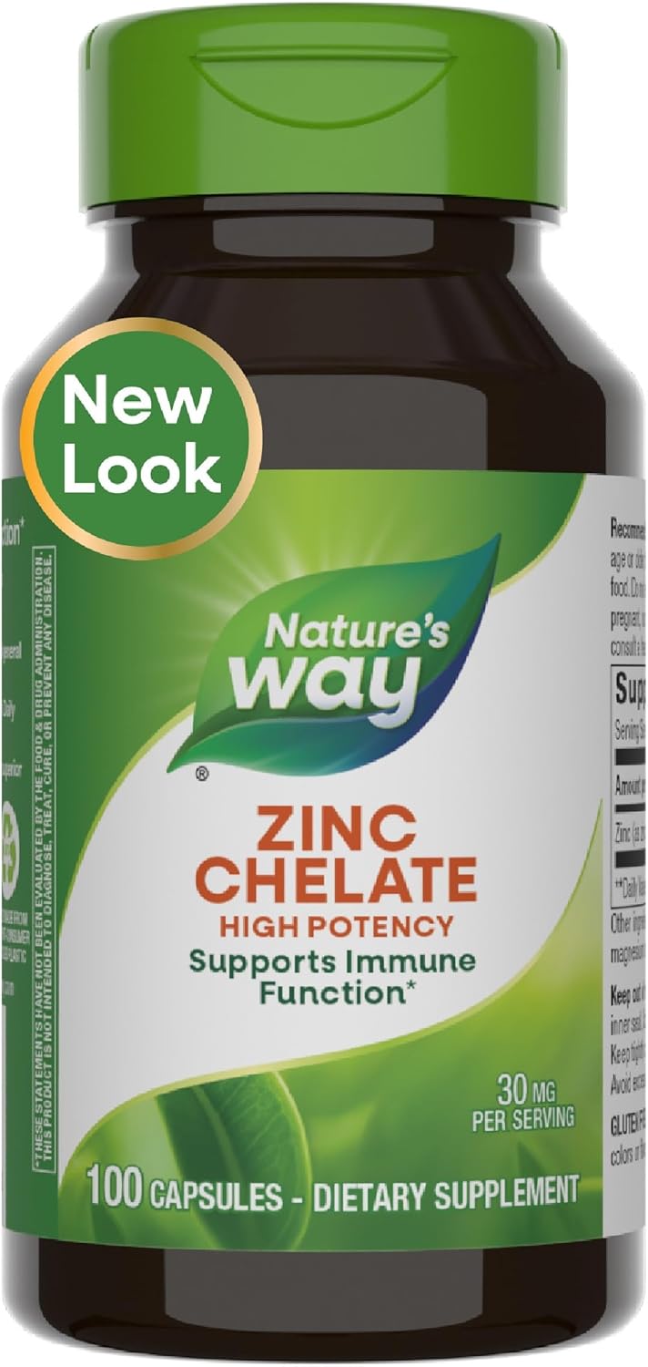 Nature’s Way Zinc Chelated – 30 mg per Serving – 60 Capsules