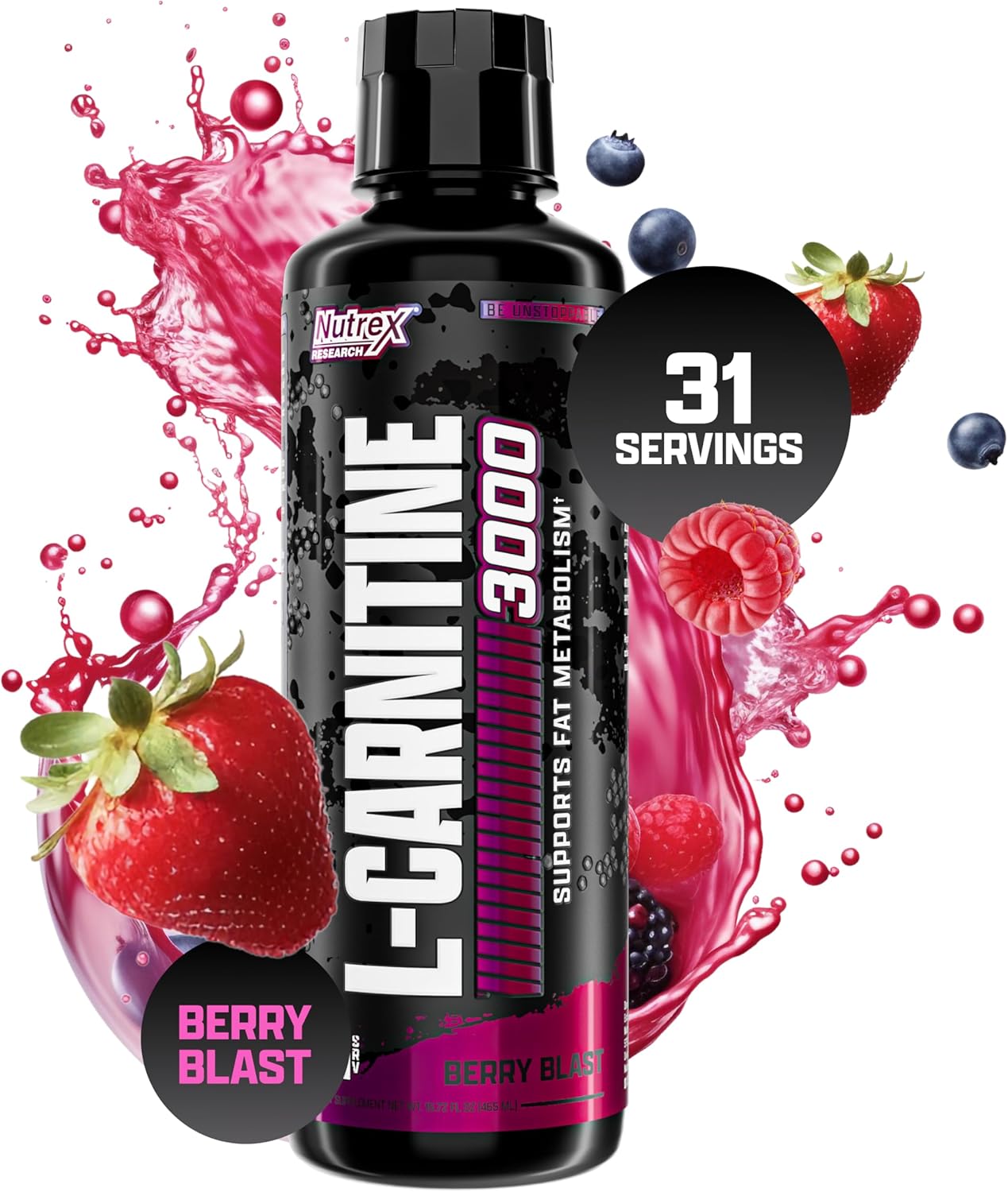 Nutrex Research L-Carnitine 3000 (31 Servings, Berry Blast) | Liquid Shots, Stimulant Free | Supports Muscle Recovery For Men and Women