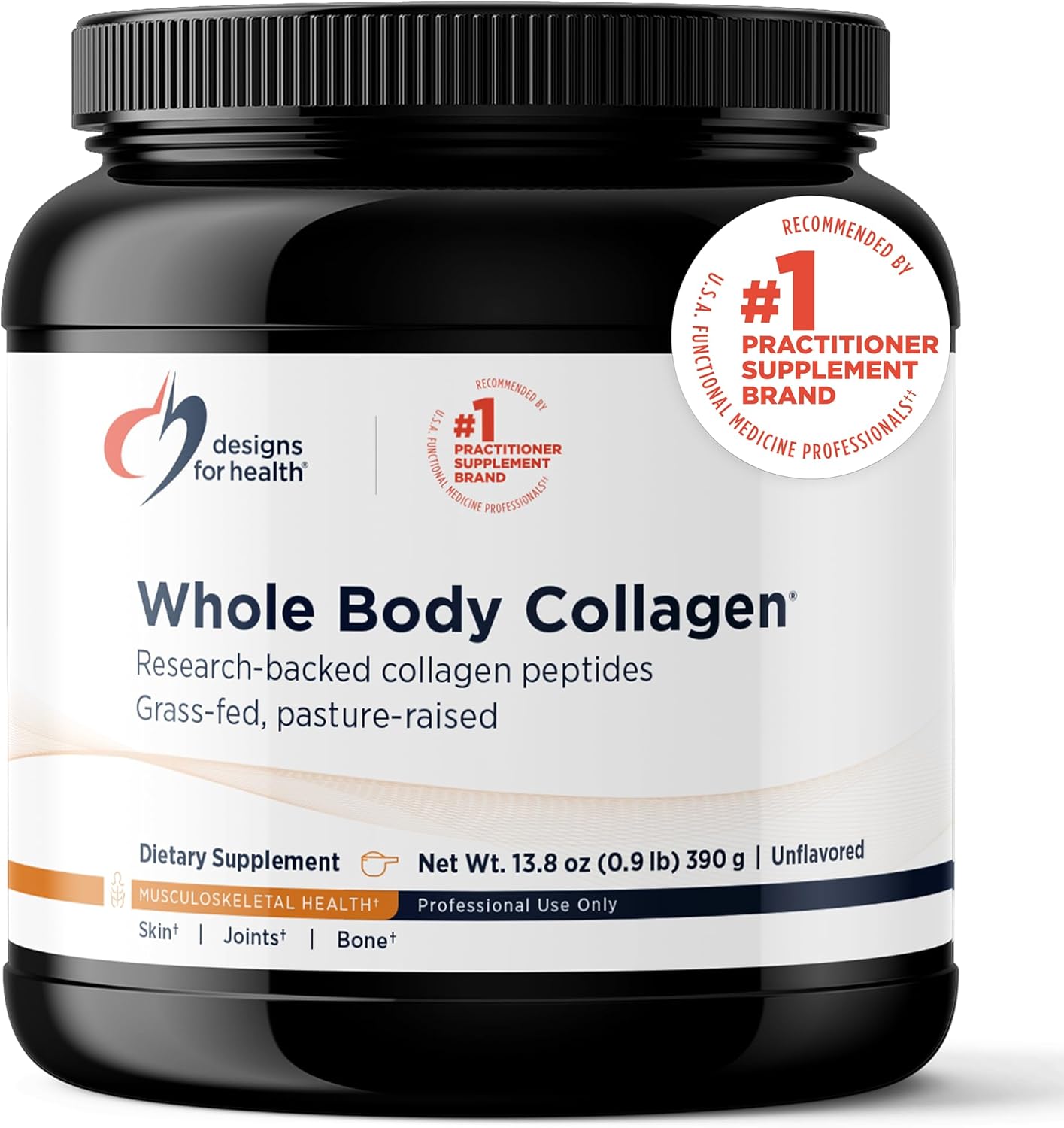 Designs for Health Whole Body Collagen Powder - Hydrolyzed Collagen Peptides Powder for Healthy Skin &amp; Hair, Joint + Bone Health - Fortigel &amp; Verisol Collagen, Unflavored (30 Servings)