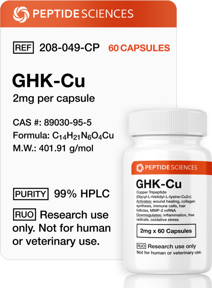 Peptide Sciences GHK-Cu 2 mg per cap | Systemic Anti-Aging &amp; Repair | 60 capsules