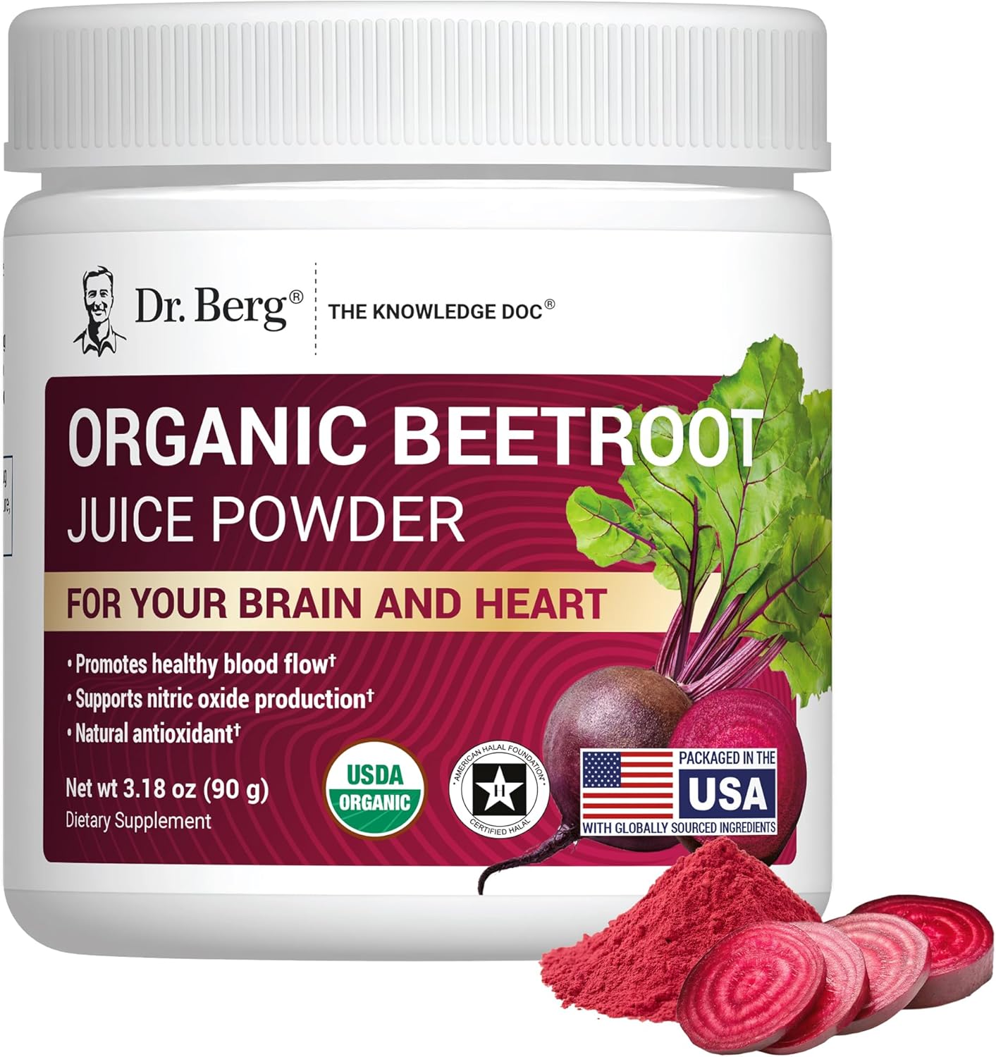 Dr. Berg Raw Organic Beet Root Powder | Nitric Oxide &amp; BP Support | 30 Servings