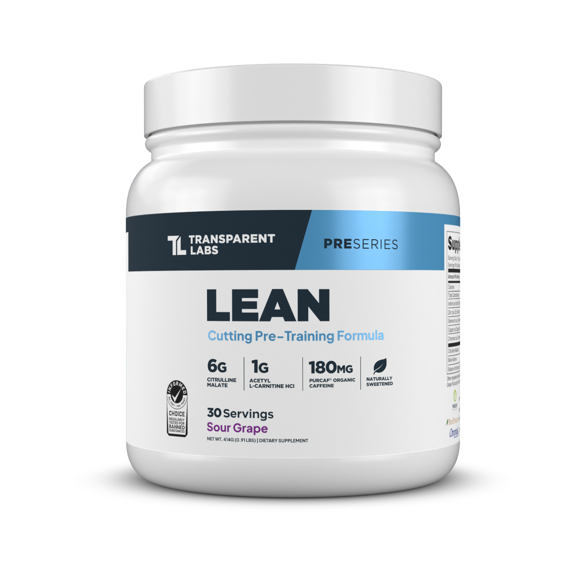 Transparent Labs LEAN Pre-Workout | Fat Burning &amp; Pump (Sour Grape)  | 30 servings