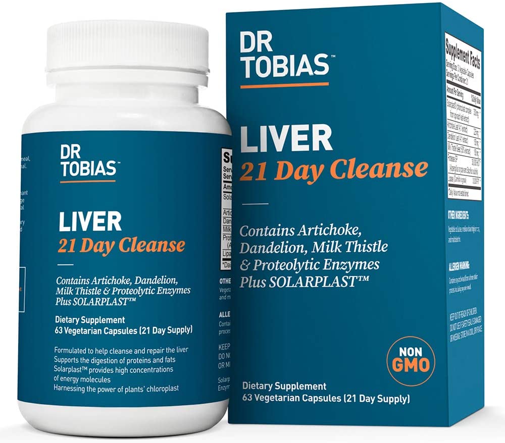 Dr Tobias Liver 21 Day Cleanse - Solarplast, Milk Thistle (Silymarin), Artichoke, Dandelion &amp; Proteolytic Enzymes Supplement تطهير الكبد لمدة 21 يوم ، يحتوى على الخرشوف والهندباء وحليب الشوك وانزيمات + سولاربلاست