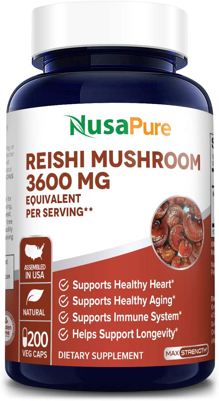 Nusapure Reishi Mushroom Extract 3600 mg, 200 Capsules مستخلص فطر عيش الغراب الريشي 3600 مجم، 200 كبسولة