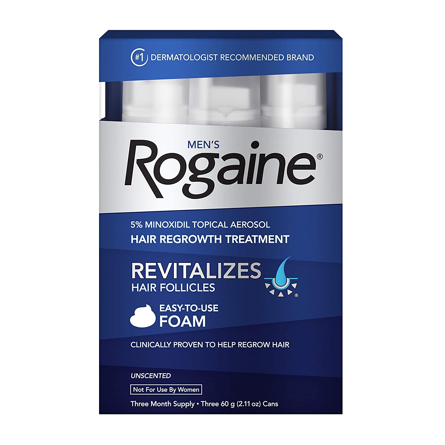 Men's Rogaine 5% Minoxidil Foam for Hair Loss 60 ml | 3 Bottles